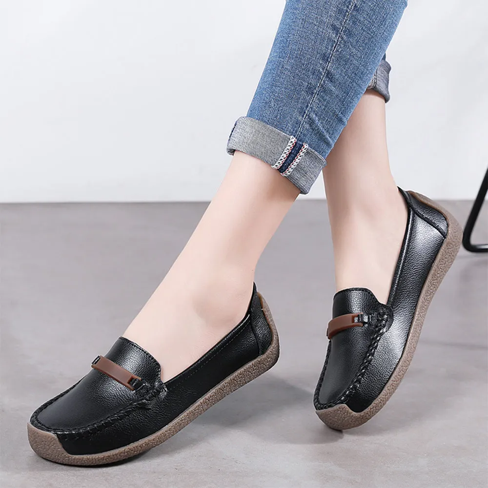 Leather Shoes Woman Slip On