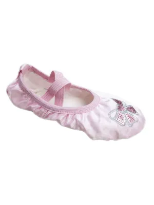 Little Girls Pink Satin Sequin Bow Detail Ballet Shoes 6-10 Toddler