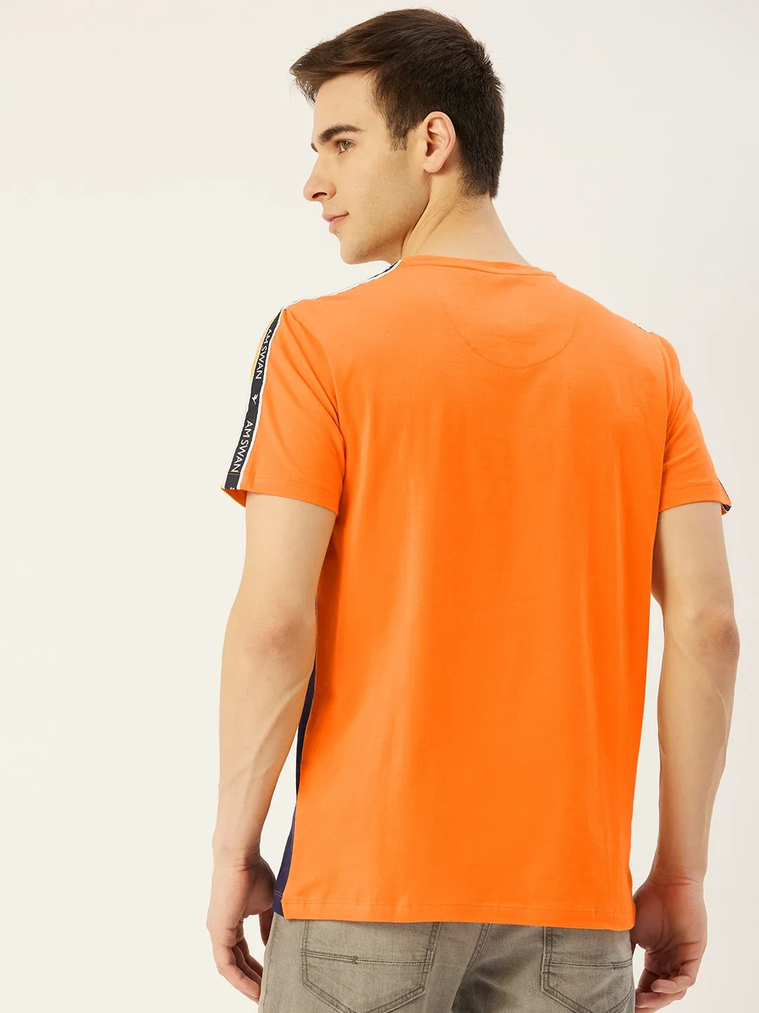 Mens Cotton Rich Lycra Colourblock Graphic Half  Sleeve Crew Neck T-Shirts