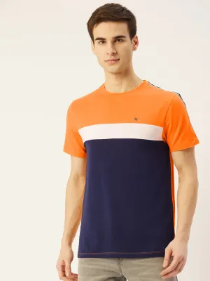 Mens Cotton Rich Lycra Colourblock Graphic Half  Sleeve Crew Neck T-Shirts