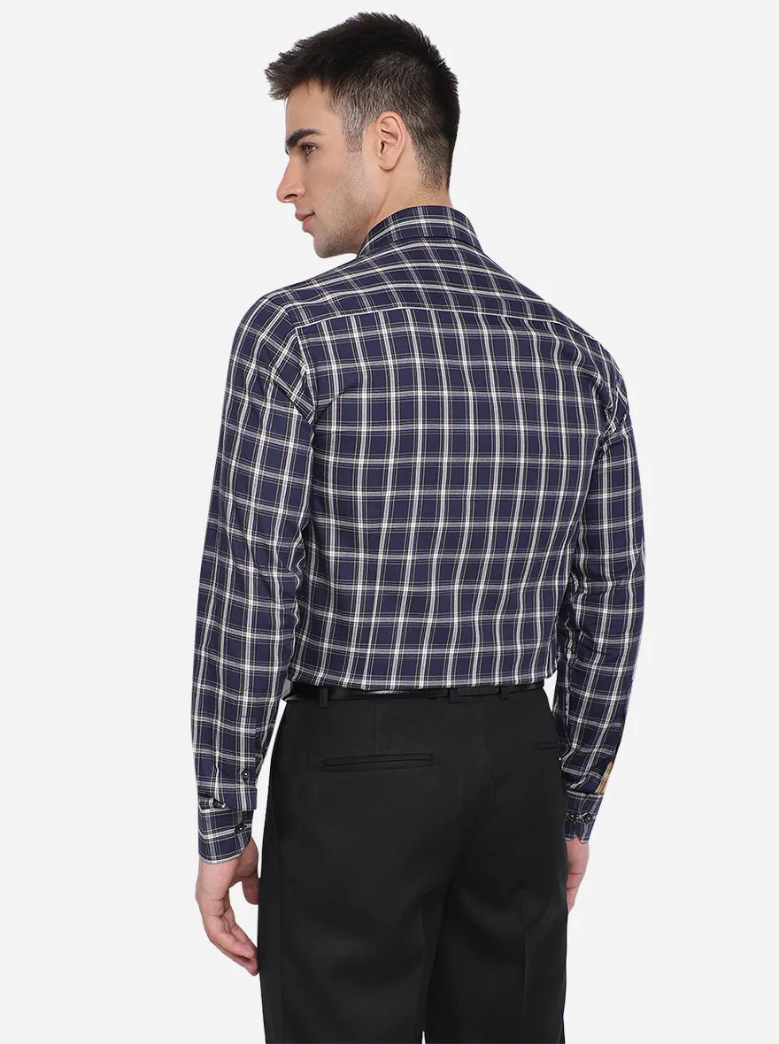 Navy Blue Checked Slim Fit Formal Shirt | JadeBlue