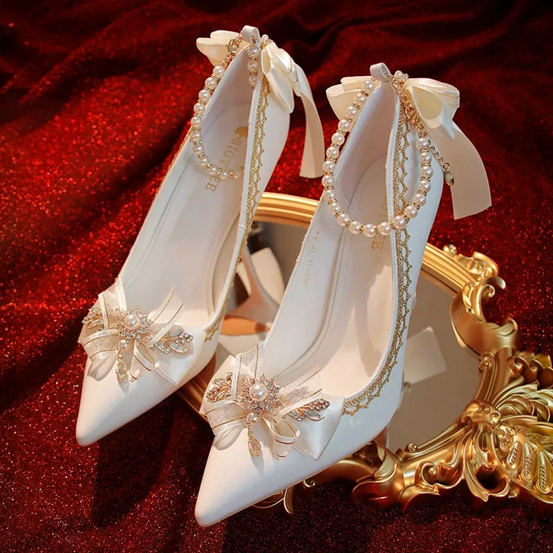 One Night~Wedding Lolita Shoes Pointed-toe High Heel Shoes Thin Heel
