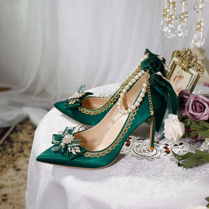 One Night~Wedding Lolita Shoes Pointed-toe High Heel Shoes Thin Heel