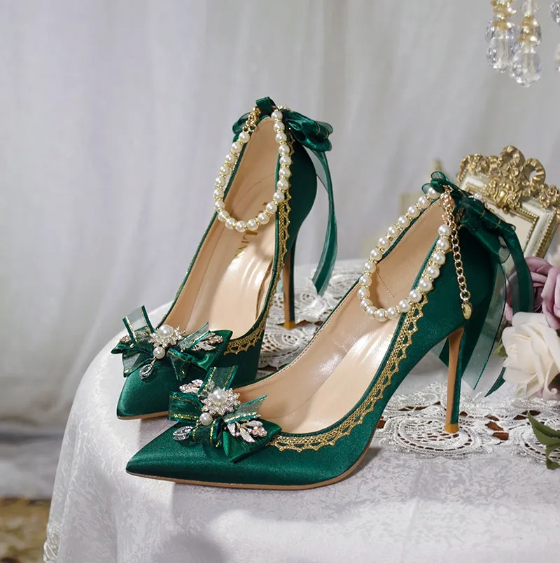 One Night~Wedding Lolita Shoes Pointed-toe High Heel Shoes Thin Heel