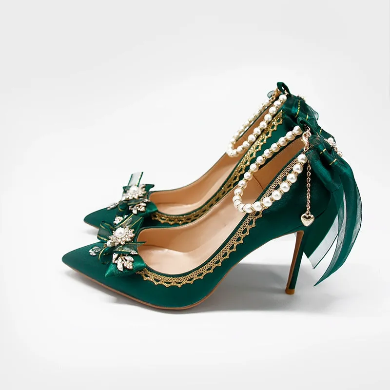 One Night~Wedding Lolita Shoes Pointed-toe High Heel Shoes Thin Heel