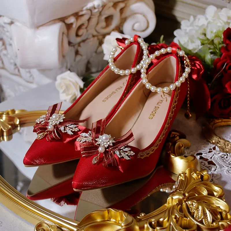 One Night~Wedding Lolita Shoes Pointed-toe High Heel Shoes Thin Heel