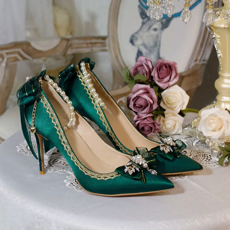 One Night~Wedding Lolita Shoes Pointed-toe High Heel Shoes Thin Heel