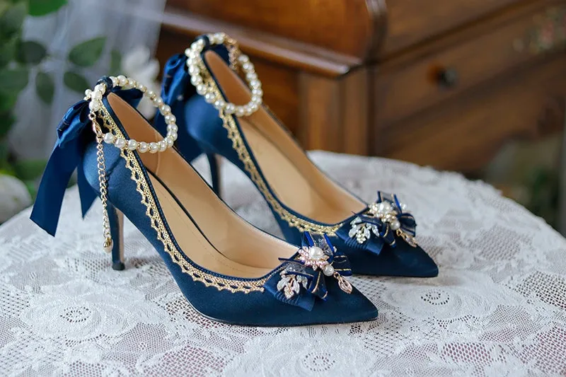 One Night~Wedding Lolita Shoes Pointed-toe High Heel Shoes Thin Heel