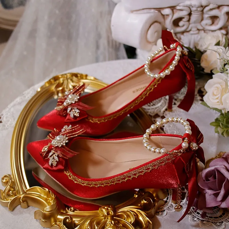 One Night~Wedding Lolita Shoes Pointed-toe High Heel Shoes Thin Heel