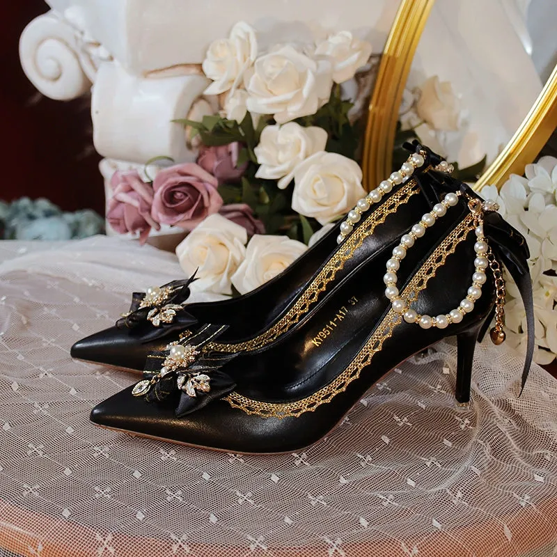 One Night~Wedding Lolita Shoes Pointed-toe High Heel Shoes Thin Heel