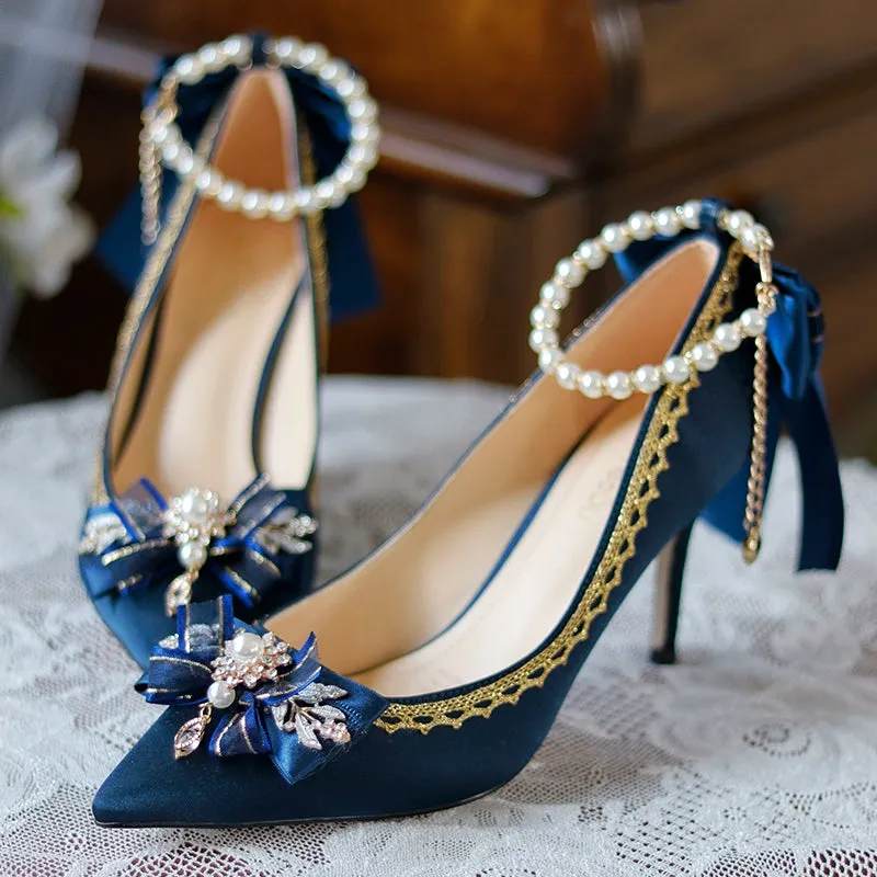 One Night~Wedding Lolita Shoes Pointed-toe High Heel Shoes Thin Heel