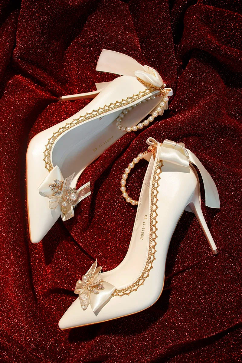 One Night~Wedding Lolita Shoes Pointed-toe High Heel Shoes Thin Heel