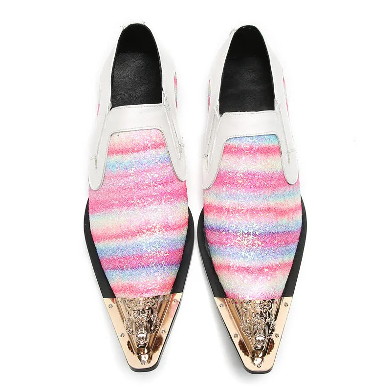 Oxford shoes pink white leather shoes men's cowhide business British formal wear men's heightening groom's wedding shoes casual men's shoes