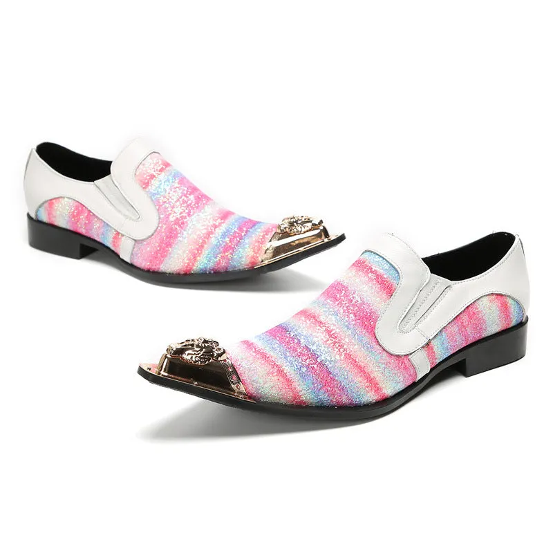 Oxford shoes pink white leather shoes men's cowhide business British formal wear men's heightening groom's wedding shoes casual men's shoes