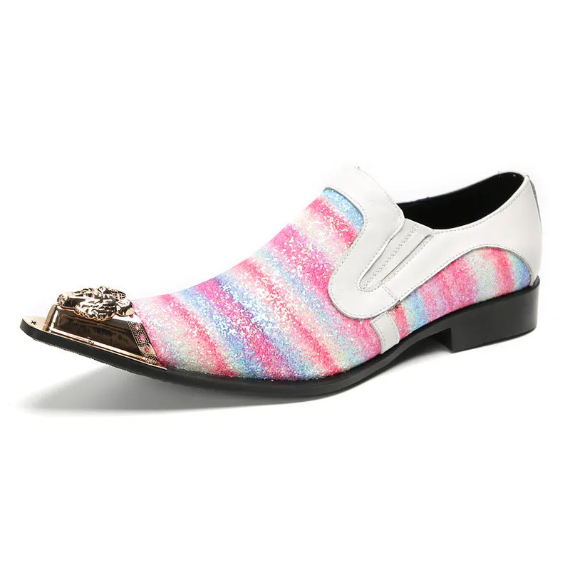 Oxford shoes pink white leather shoes men's cowhide business British formal wear men's heightening groom's wedding shoes casual men's shoes