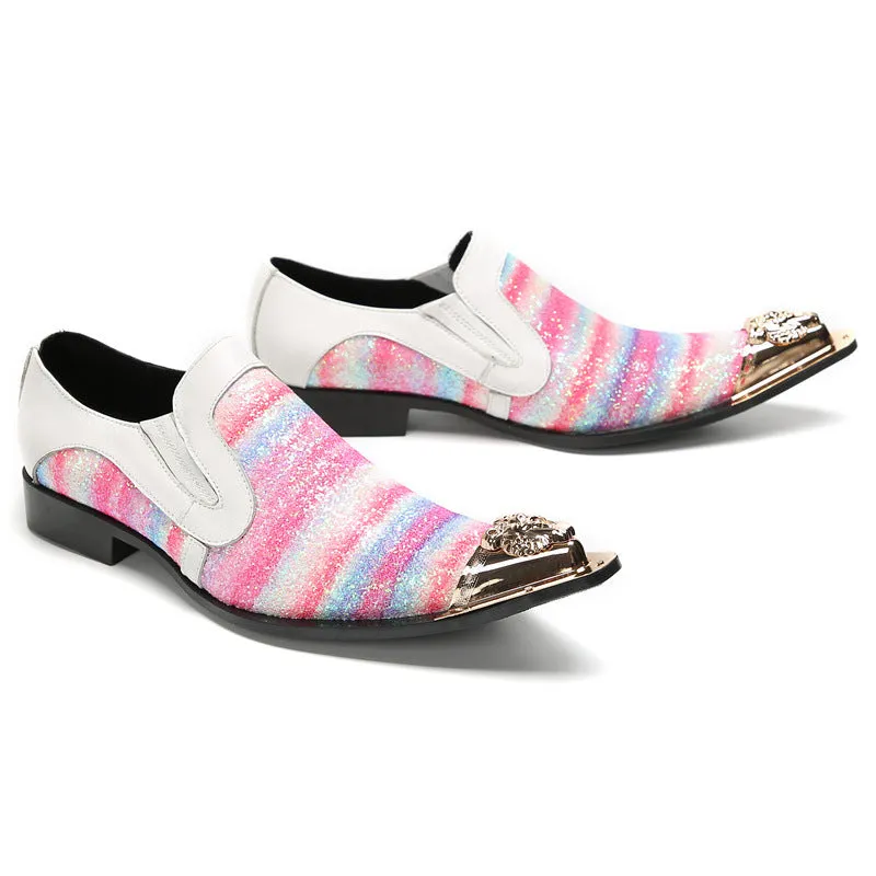 Oxford shoes pink white leather shoes men's cowhide business British formal wear men's heightening groom's wedding shoes casual men's shoes