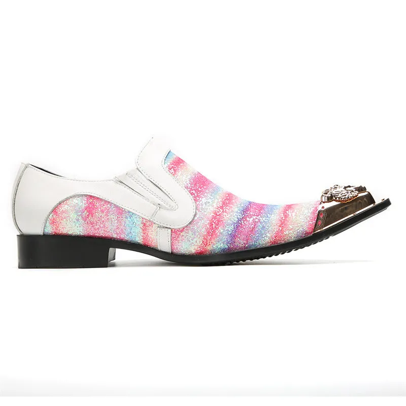 Oxford shoes pink white leather shoes men's cowhide business British formal wear men's heightening groom's wedding shoes casual men's shoes