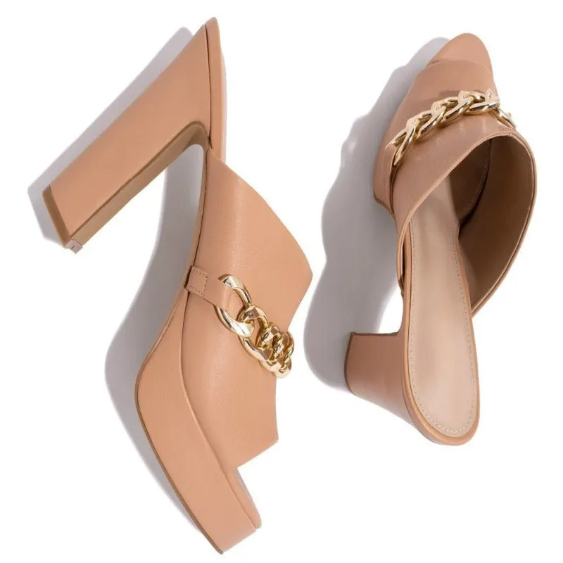 Peep Toe Chain Mules European Style Party Women Slippers