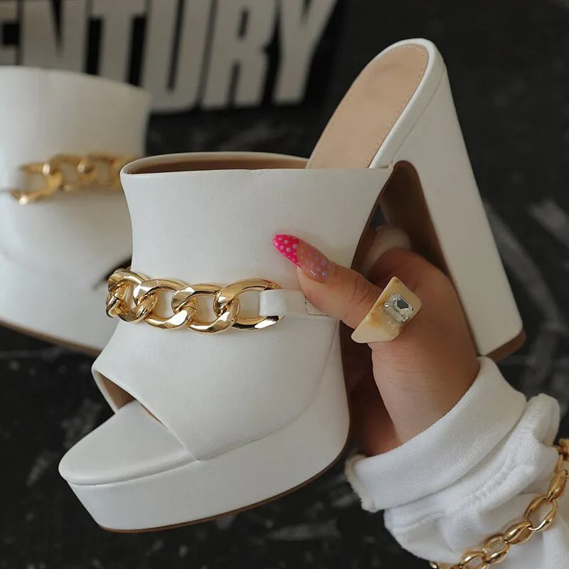 Peep Toe Chain Mules European Style Party Women Slippers