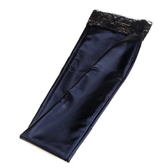 PVC thigh high stockings. Lace or plain top. 4 Colours.