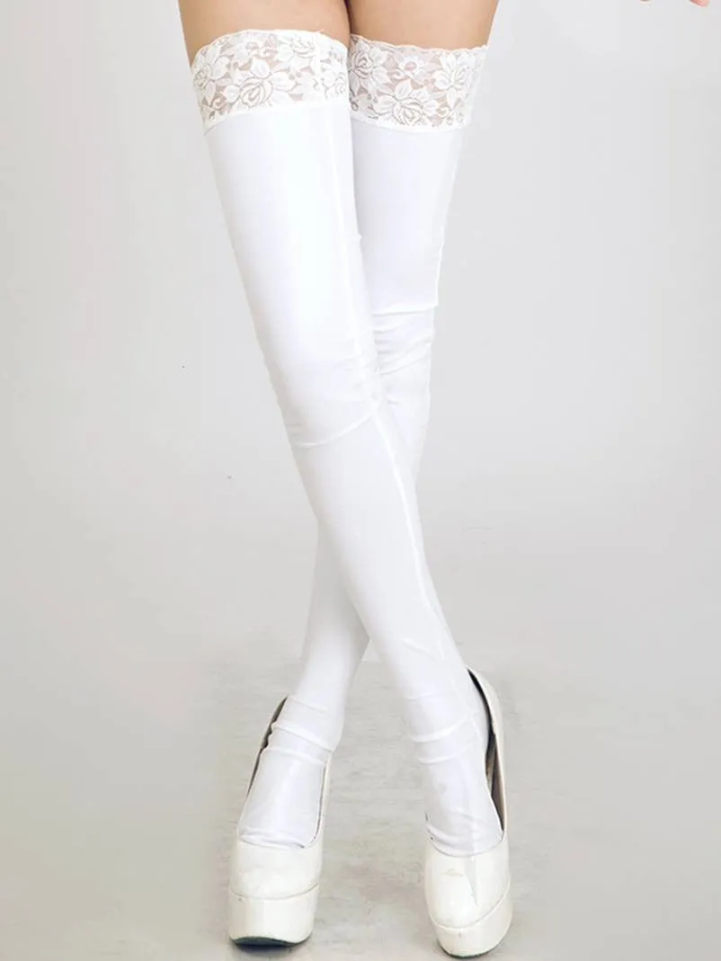 PVC thigh high stockings. Lace or plain top. 4 Colours.