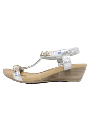 Silver Lightweight T Strap Wedge Sandal