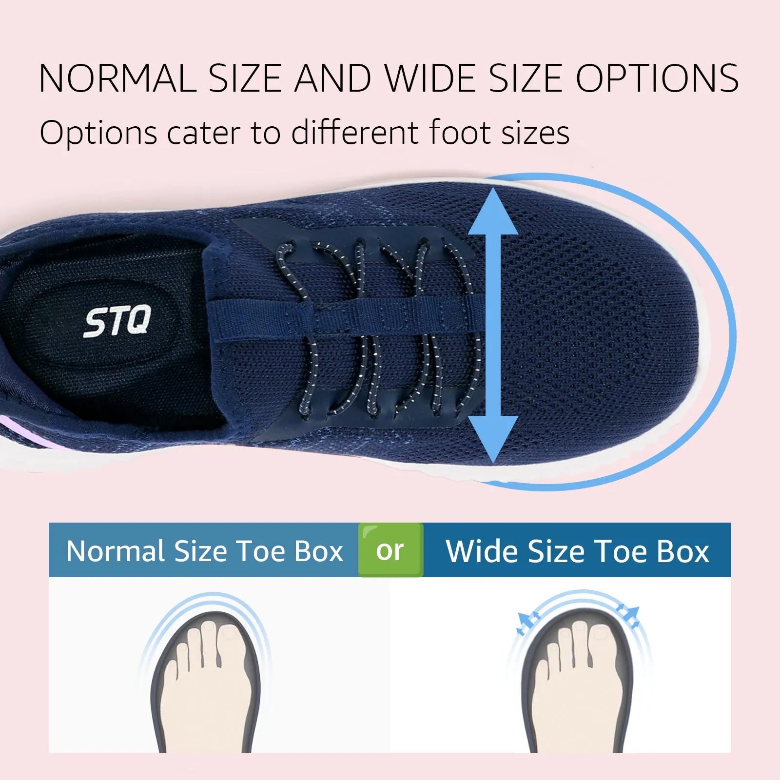 STQ Walking Shoes Women Wide Toe Box Slip on Sneakers with Maternity