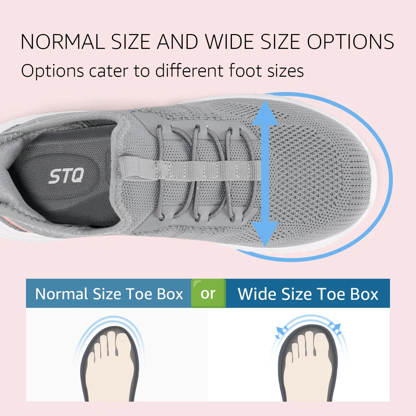 STQ Walking Shoes Women Wide Toe Box Slip on Sneakers with Maternity