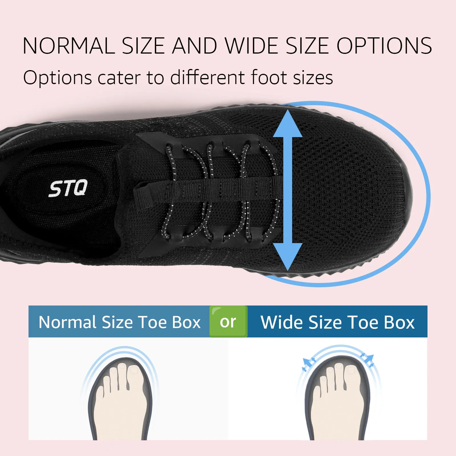 STQ Walking Shoes Women Wide Toe Box Slip on Sneakers with Maternity