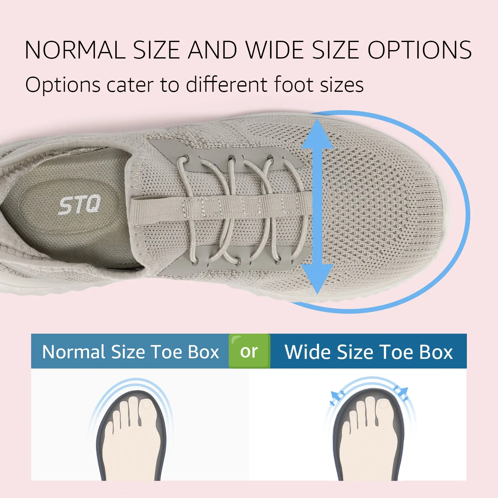 STQ Walking Shoes Women Wide Toe Box Slip on Sneakers with Maternity