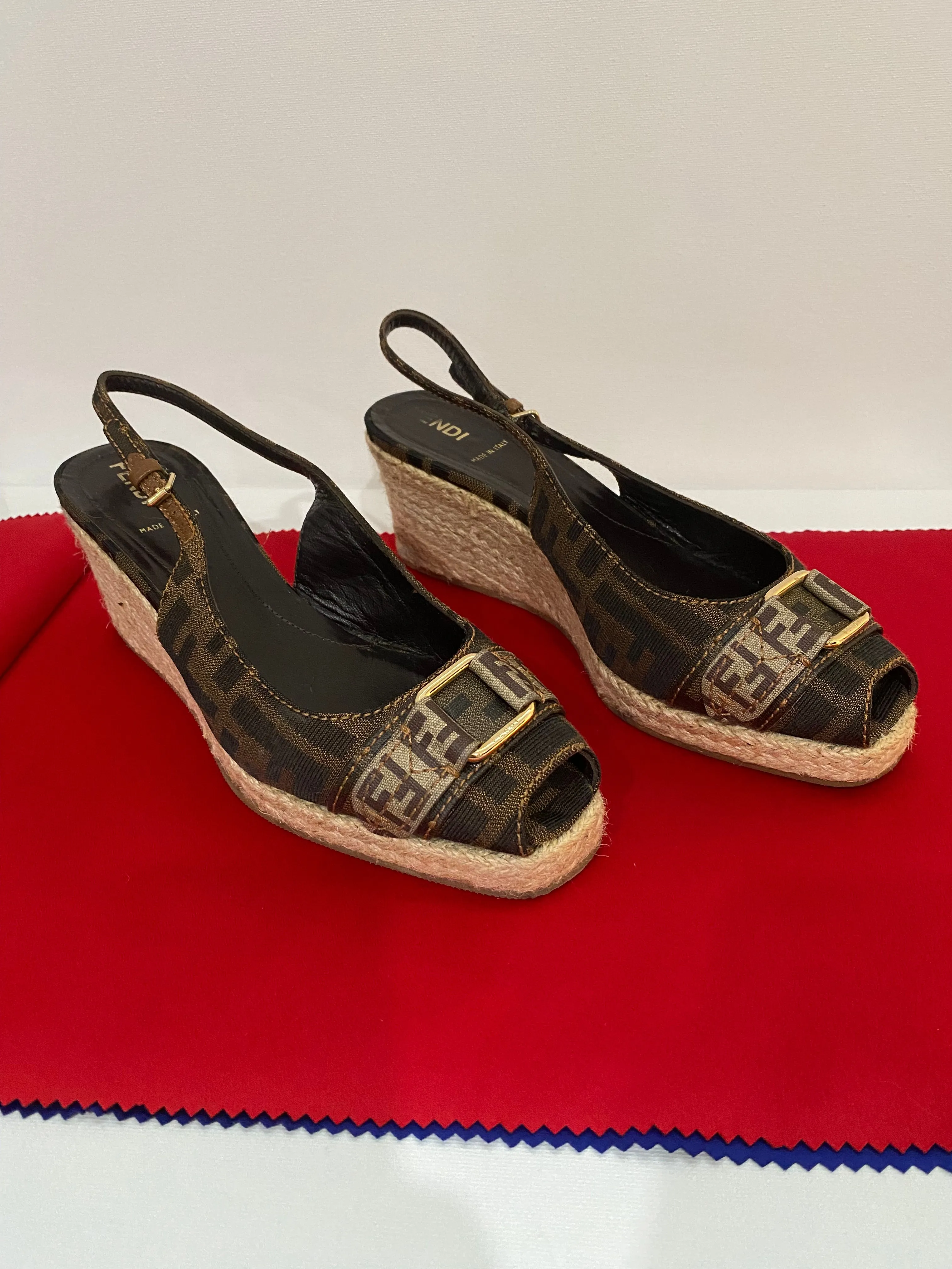 Vintage Fendi Slingback Logo Espadrilles