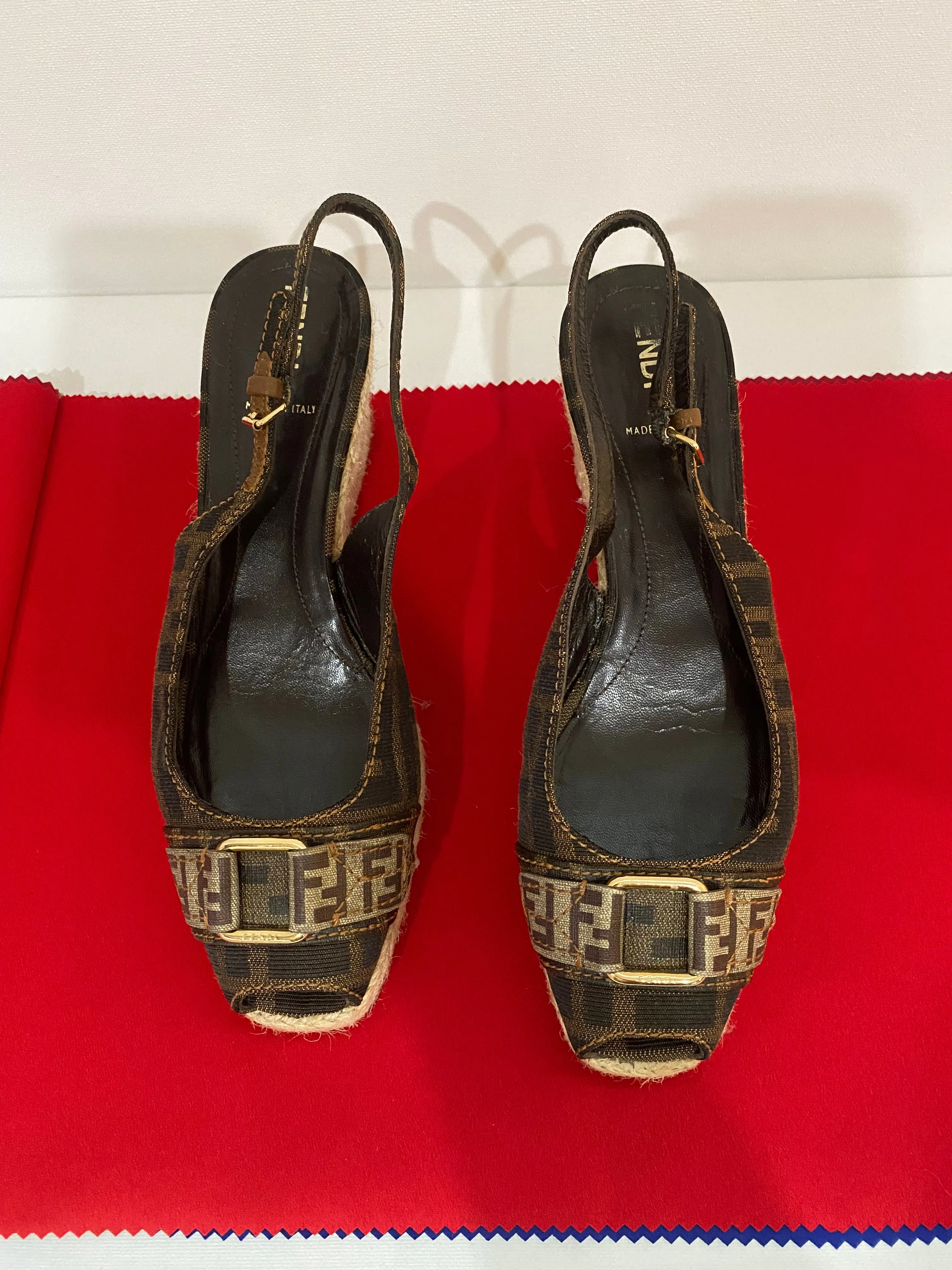 Vintage Fendi Slingback Logo Espadrilles