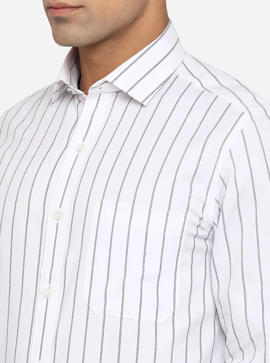 White & Black Striped Slim Fit Formal Shirt | Greenfibre