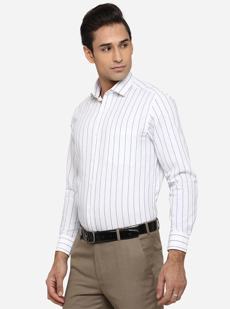 White & Black Striped Slim Fit Formal Shirt | Greenfibre