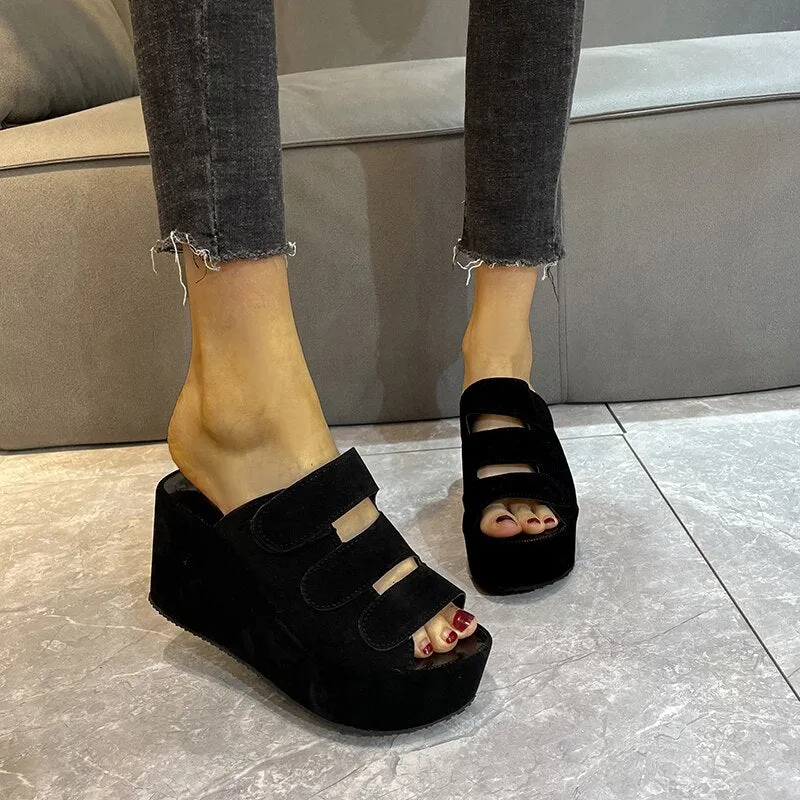 Women Closed Toe Velcro Platform Wedges Sandals