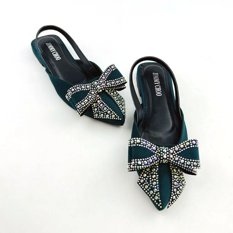 Women Rhinestone Bow Flat Slingback Pump Shoes #10397 #22