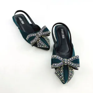 Women Rhinestone Bow Flat Slingback Pump Shoes #10397 #22