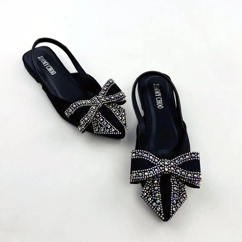 Women Rhinestone Bow Flat Slingback Pump Shoes #10397 #22