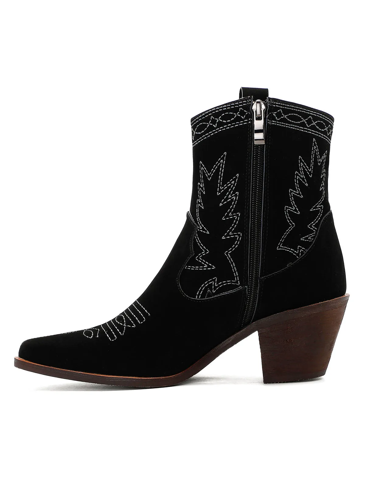 Women's Chunky Heel Pointed Toe Embroidered Leather Boho Boots