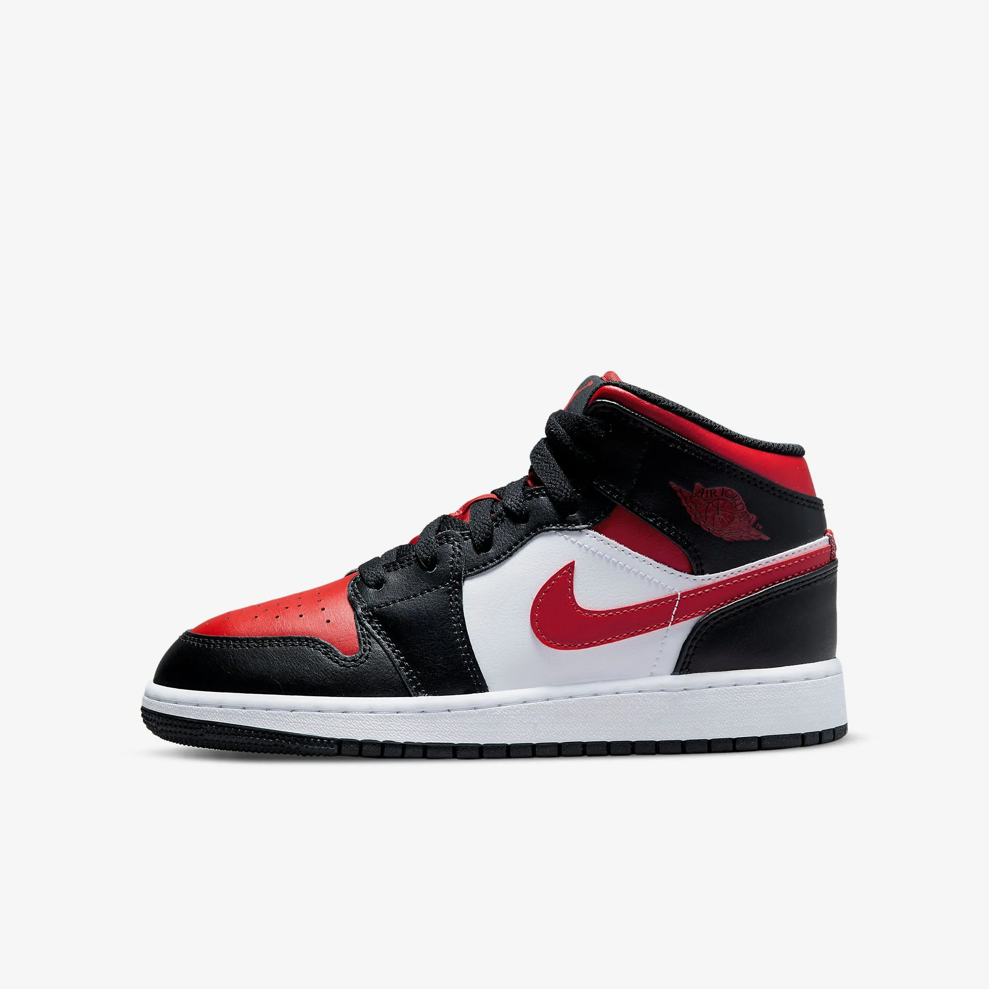 Women's / GS Air Jordan 1 Mid "Bred Toe" (White/Black/Fire Red)(554725-079)
