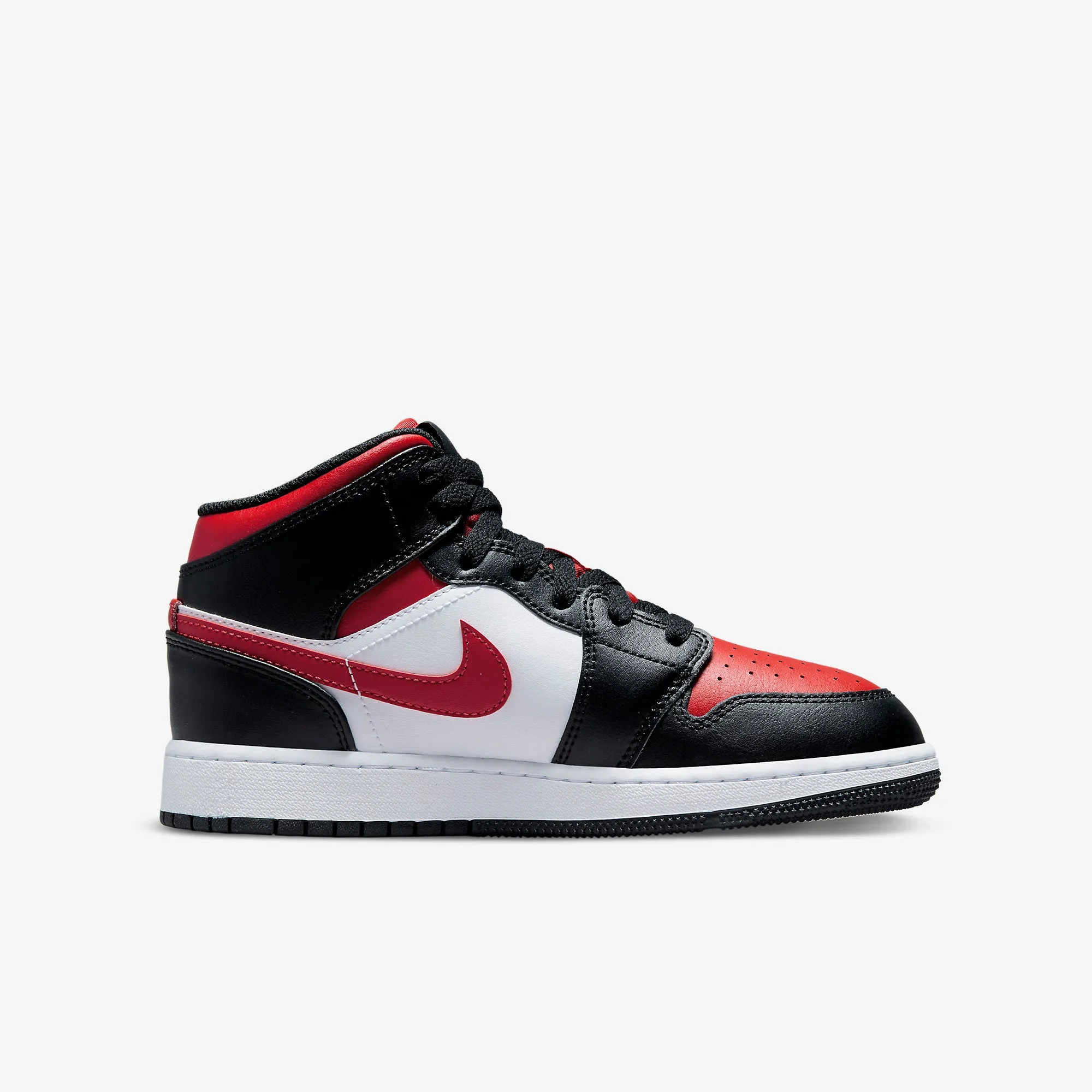 Women's / GS Air Jordan 1 Mid "Bred Toe" (White/Black/Fire Red)(554725-079)