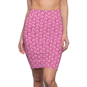 Womens Pencil Skirt, Pink and White Paws Stretch Mini, S294025