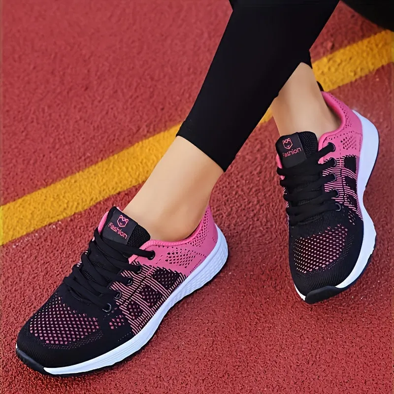 Women's Striped Knit Sneakers, Lightweight Breathable Casual Low Tops