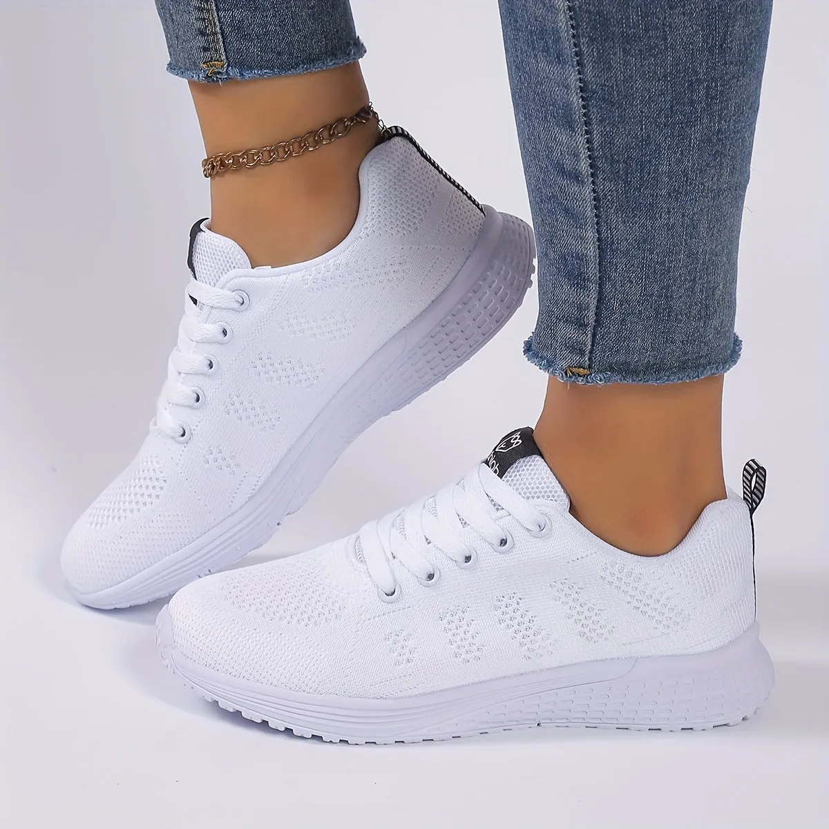 Women's Striped Knit Sneakers, Lightweight Breathable Casual Low Tops