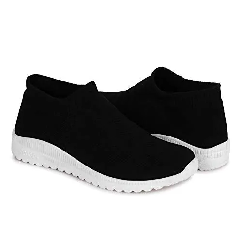 ZAPATOZ Women's Black Textile Slip-On Lightweight Running Walking Shoes
