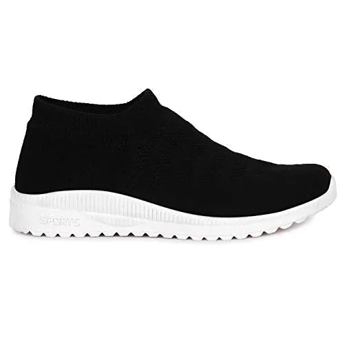 ZAPATOZ Women's Black Textile Slip-On Lightweight Running Walking Shoes