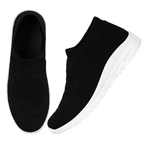 ZAPATOZ Women's Black Textile Slip-On Lightweight Running Walking Shoes