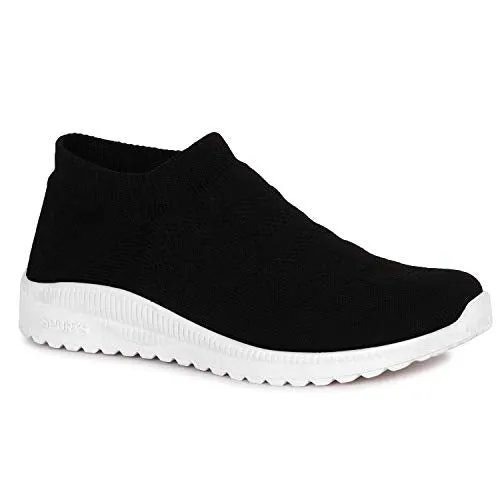 ZAPATOZ Women's Black Textile Slip-On Lightweight Running Walking Shoes