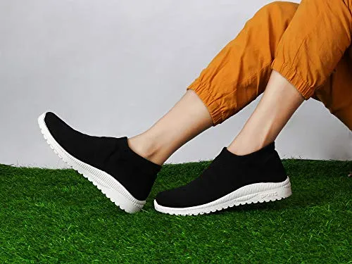 ZAPATOZ Women's Black Textile Slip-On Lightweight Running Walking Shoes
