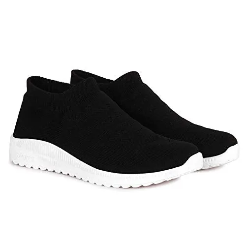 ZAPATOZ Women's Black Textile Slip-On Lightweight Running Walking Shoes